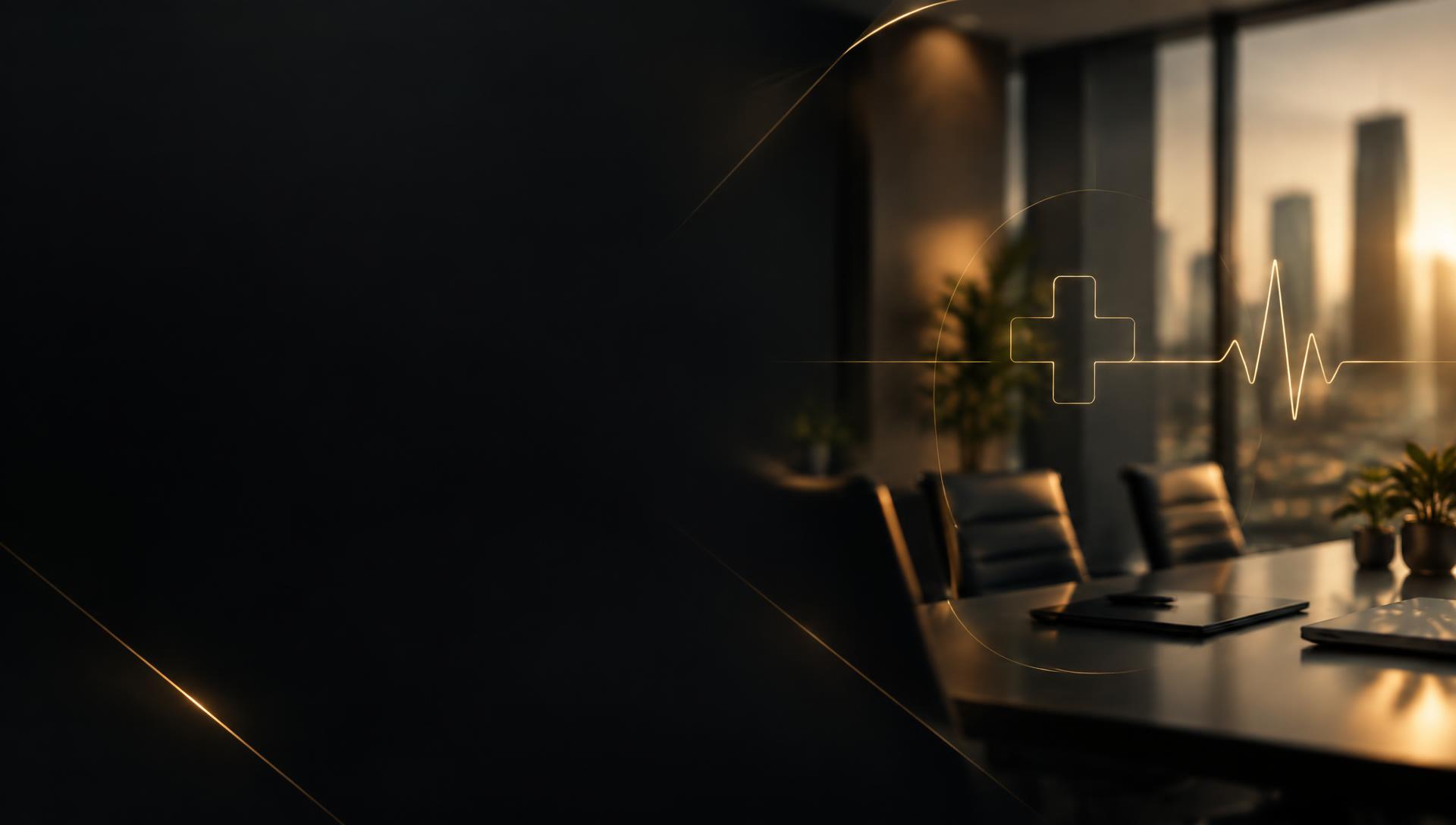 Moderne Bürolandschaft mit goldenem Gesundheitssymbol